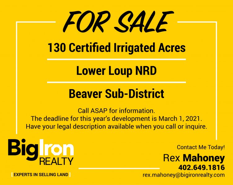 130+/- Certified Irrigated Acres